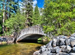 Walk across Sugar Pine Bridge, Yosemite Valley