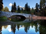 Walk across Clark Bridge, Yosemite Valley