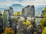 Walk across Bastei Bridge, Elbe Sandstone Mountains, Germany