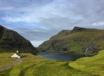 See Saksunar Kirkja Waterfall & Lagoon, Faroe Islands
