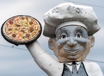 See Happy Chef Statue at Linwood Pizza, Wyoming, Minnesota