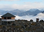Camp at Snowbird Glacier Hut, Talkeetna Mountains, Alaska