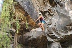 Rock climbing in natural space.